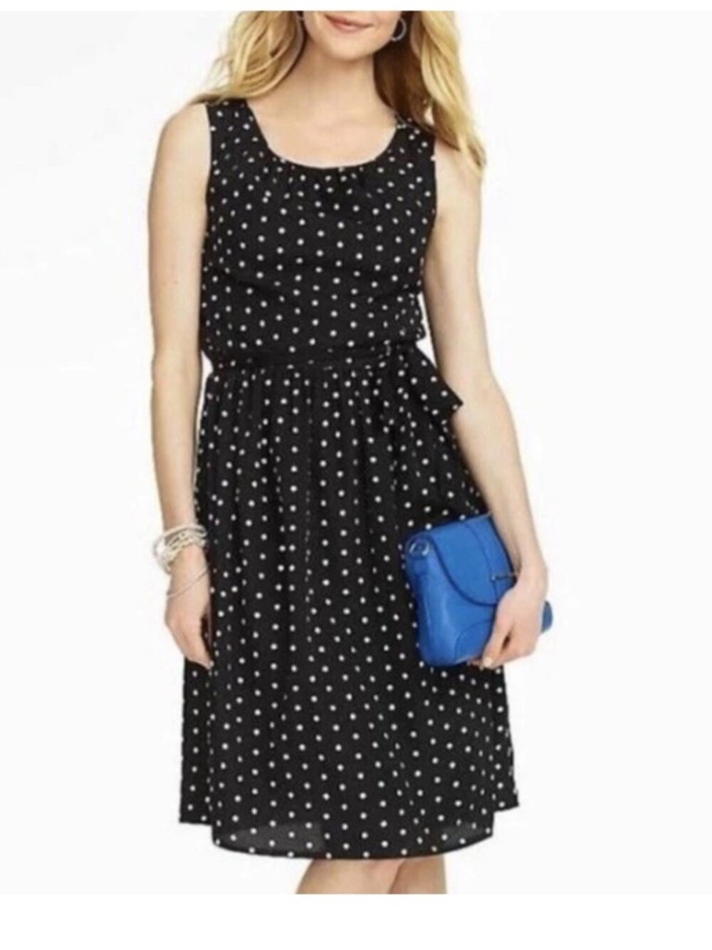 Talbots Polka Dot Sleeveless Dress Women's Size 6 Black White Classic Lined
